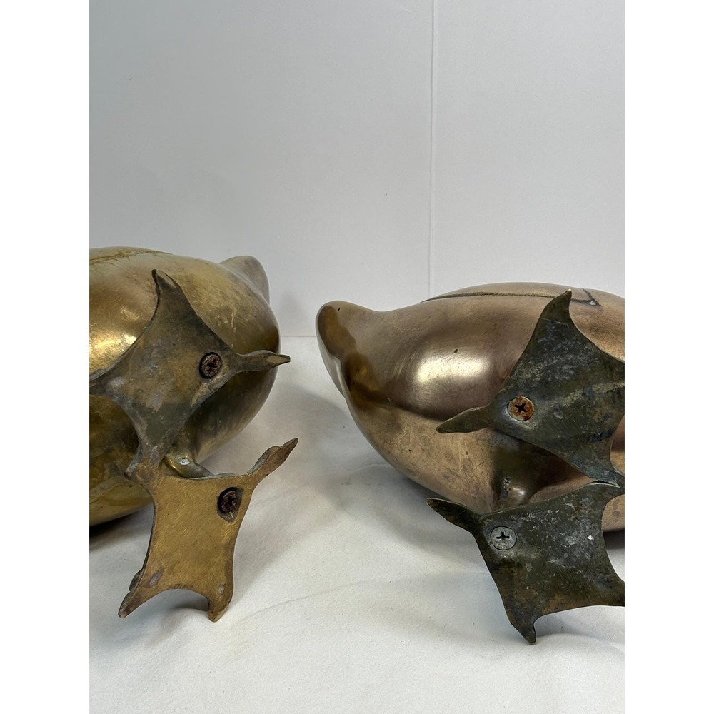 VTG Brass Duck Geese LARGE Figurines Pair MCM Farmhouse Cottagecore Grandmacore - Picture 8 of 10